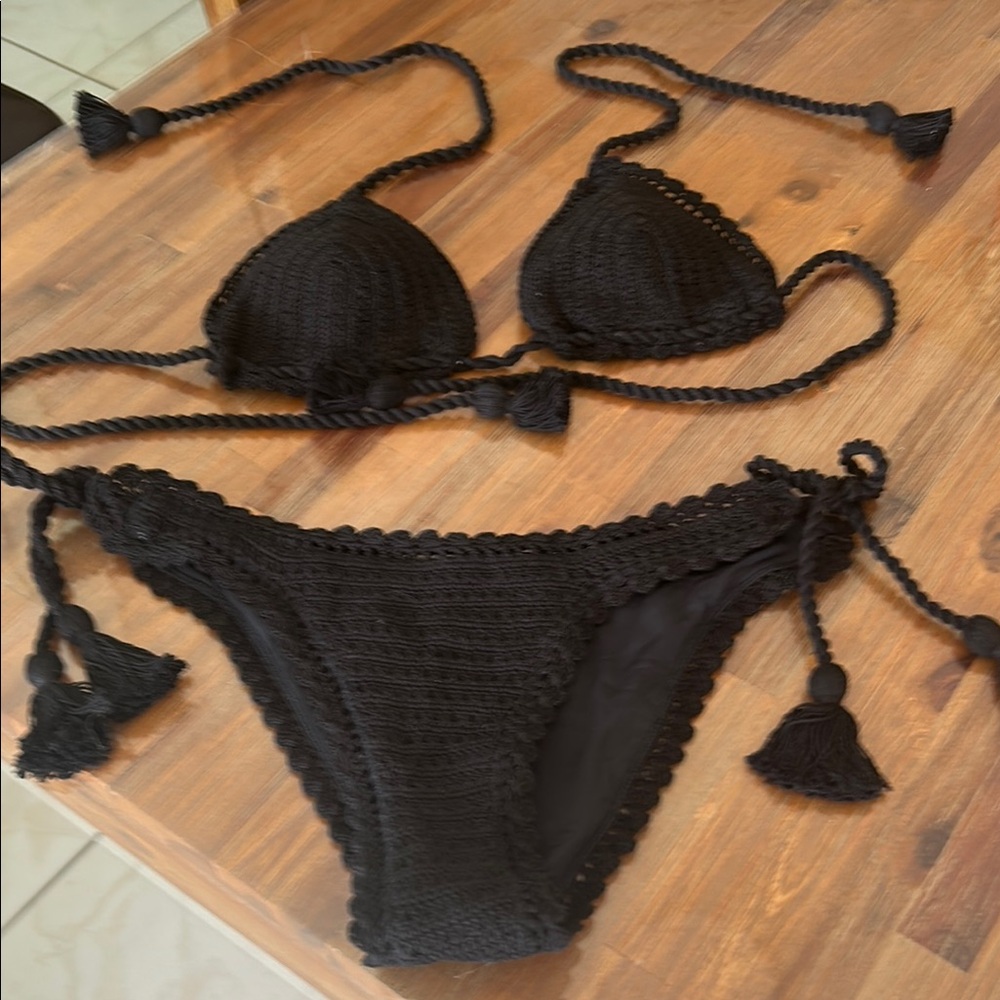 Veronica Beard Black Knitted Bikini Set
